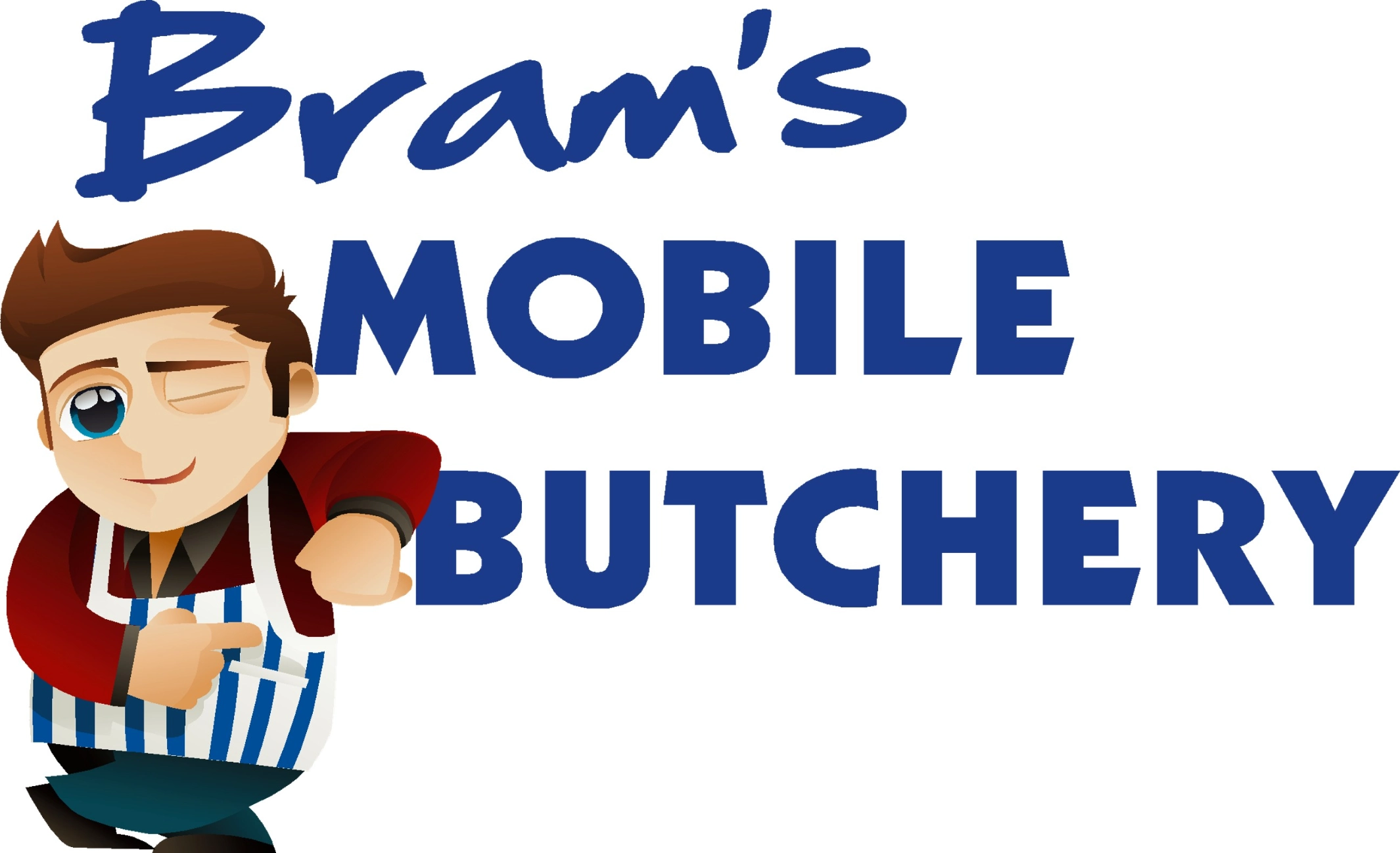 Cartoon butcher logo with Bram's Mobile Butchery text