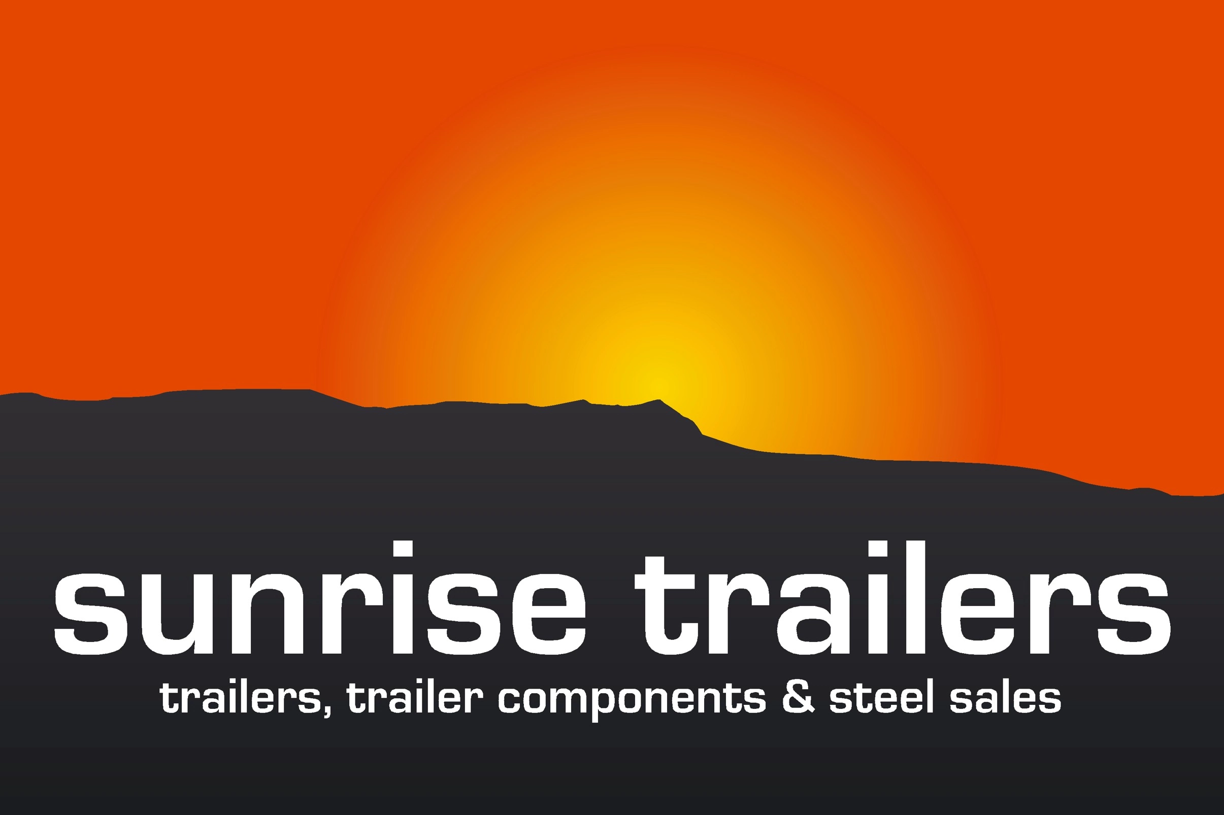 Sunrise over hills with Sunrise Trailers logo